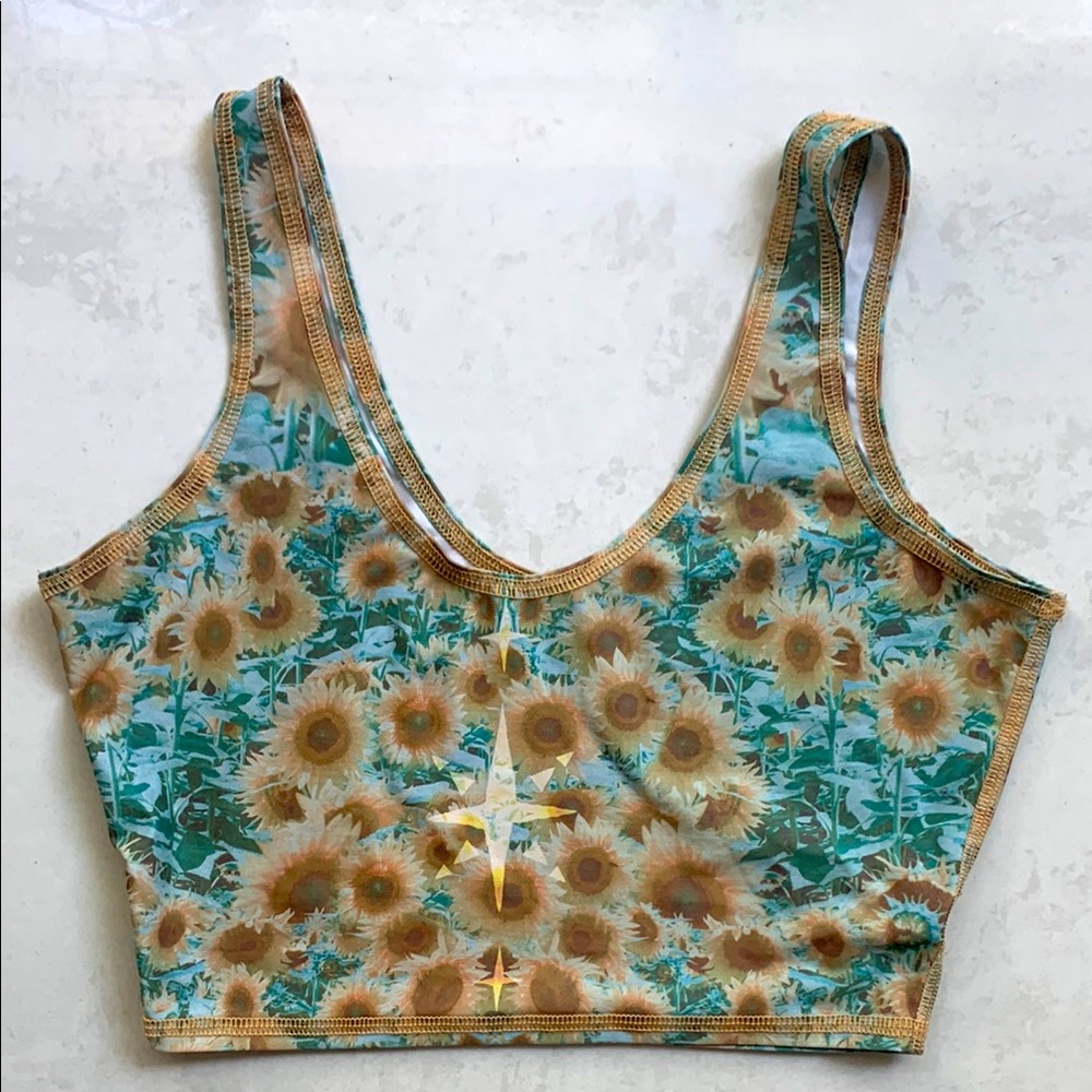 Teeki sunflower Fitted Crop Tank Top m/l sports bra yoga
